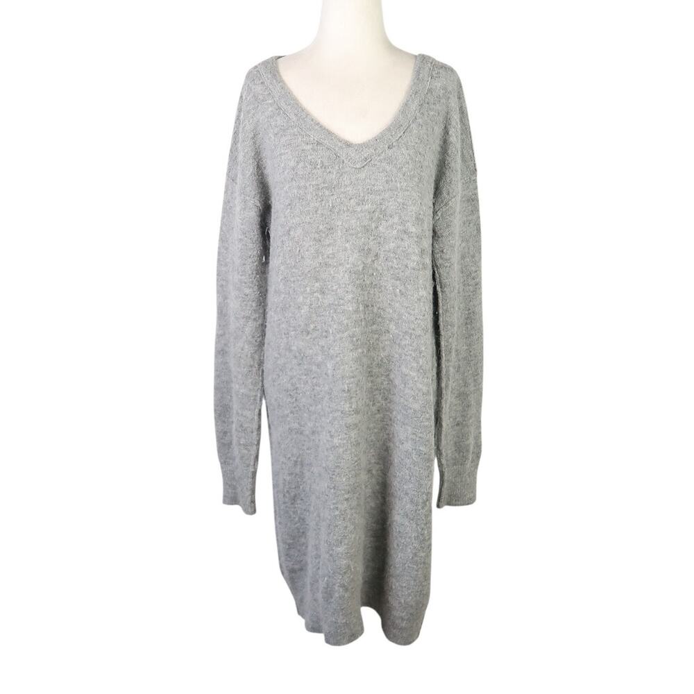 Velvet by Graham and Spencer Grey Fuzzy Knit Wool Blend Sweater Dress L